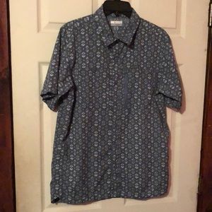 Columbia Blue Pattern Print Short Sleeve Button Down Shirt Mens Medium M
